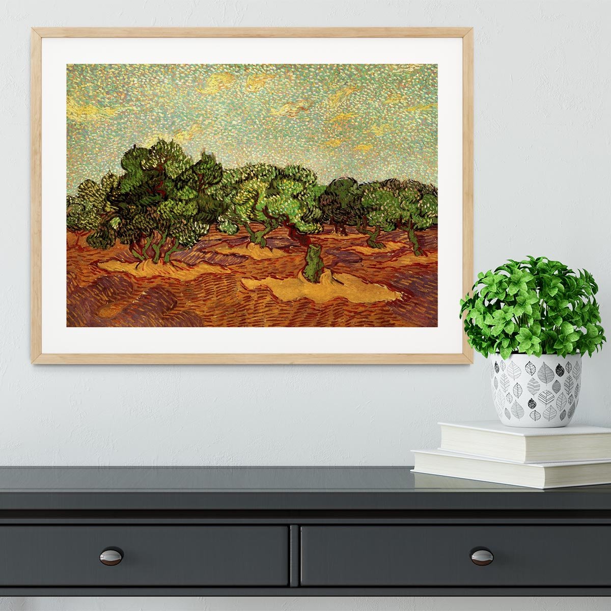 Olive Grove Pale Blue Sky by Van Gogh Framed Print - Canvas Art Rocks - 3
