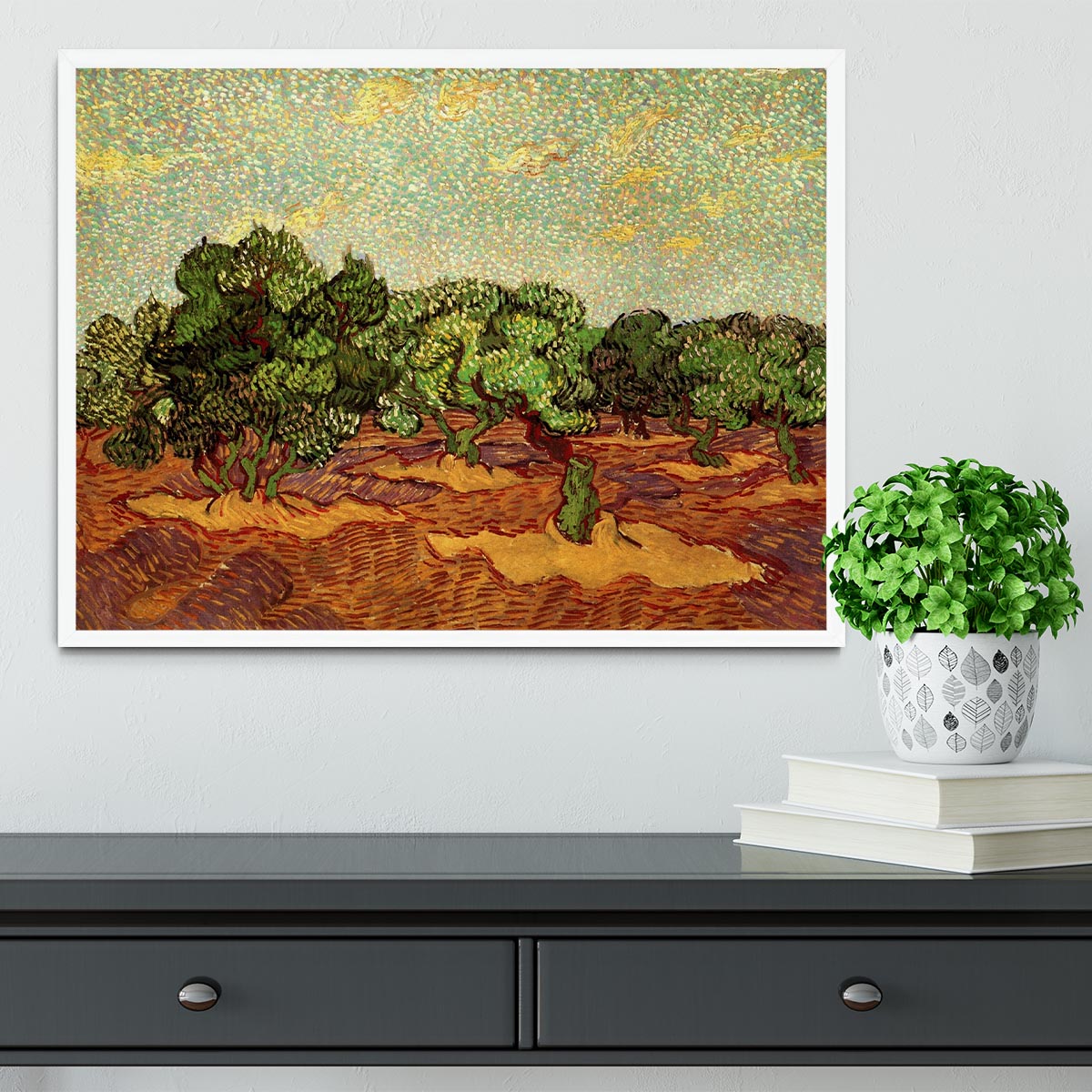 Olive Grove Pale Blue Sky by Van Gogh Framed Print - Canvas Art Rocks -6
