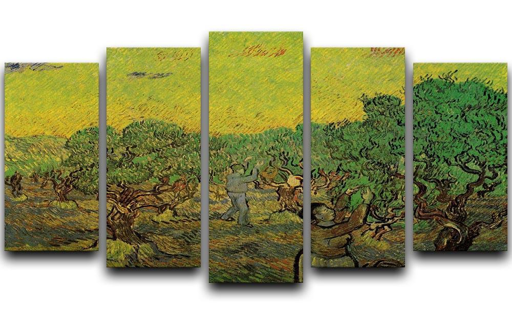 Olive Grove with Picking Figures by Van Gogh 5 Split Panel Canvas  - Canvas Art Rocks - 1
