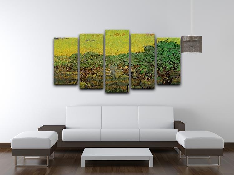 Olive Grove with Picking Figures by Van Gogh 5 Split Panel Canvas - Canvas Art Rocks - 3