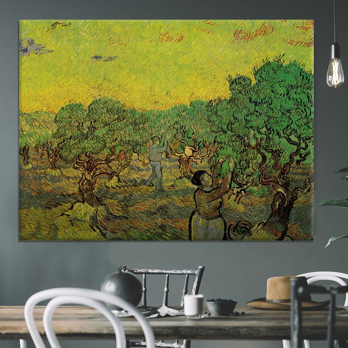 Olive Grove with Picking Figures by Van Gogh Canvas Print or Poster