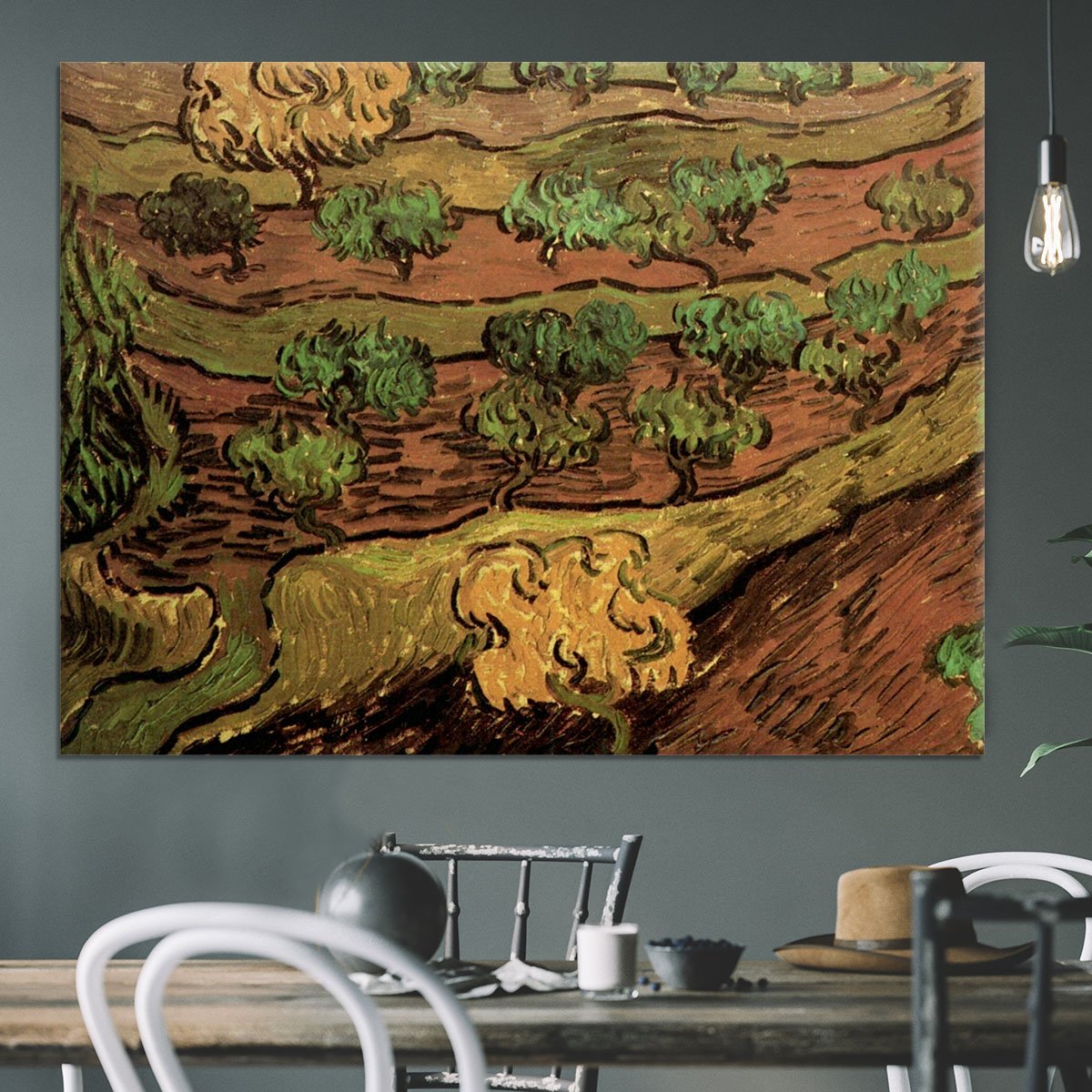 Olive Trees against a Slope of a Hill by Van Gogh Canvas Print or Poster