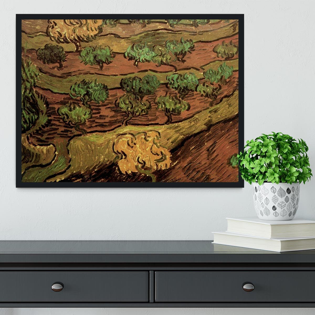Olive Trees against a Slope of a Hill by Van Gogh Framed Print - Canvas Art Rocks - 2
