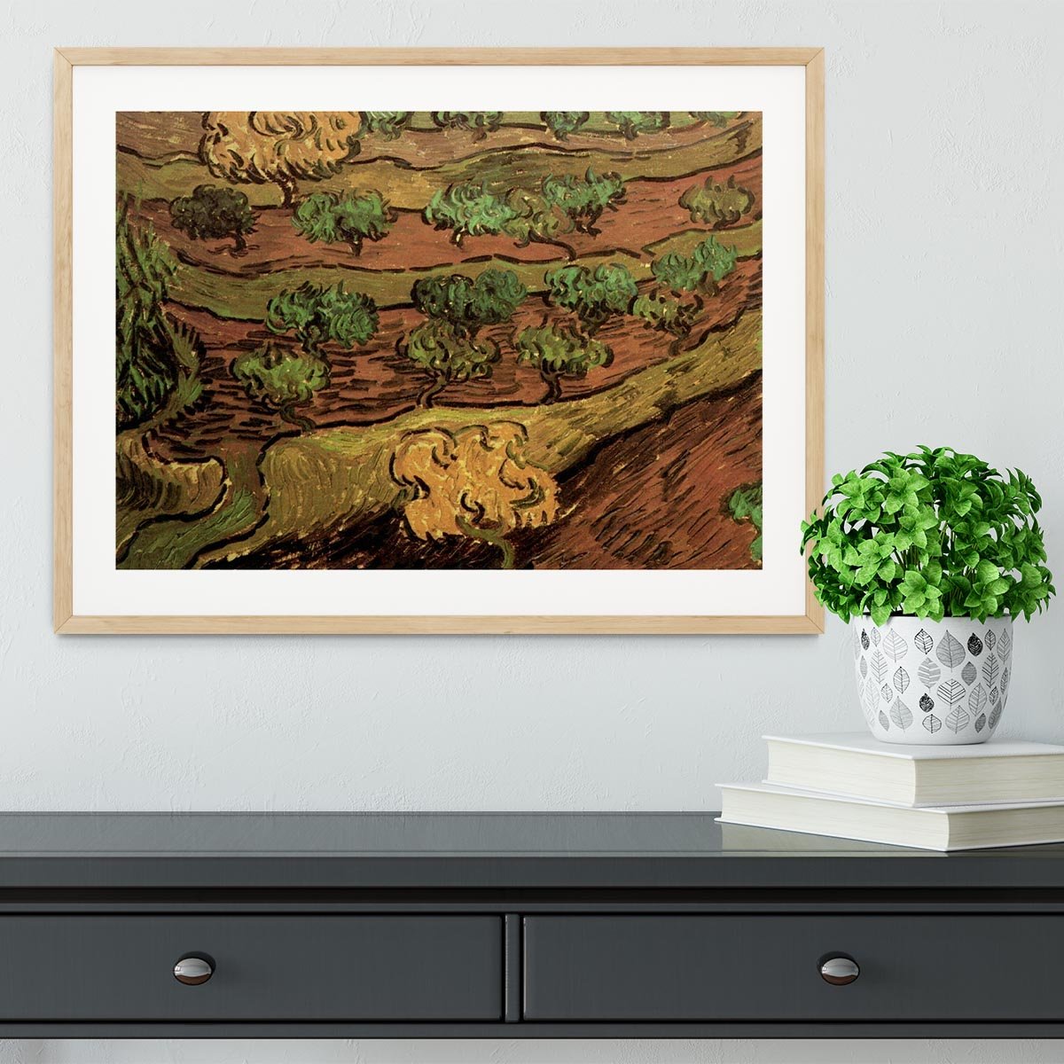 Olive Trees against a Slope of a Hill by Van Gogh Framed Print - Canvas Art Rocks - 3