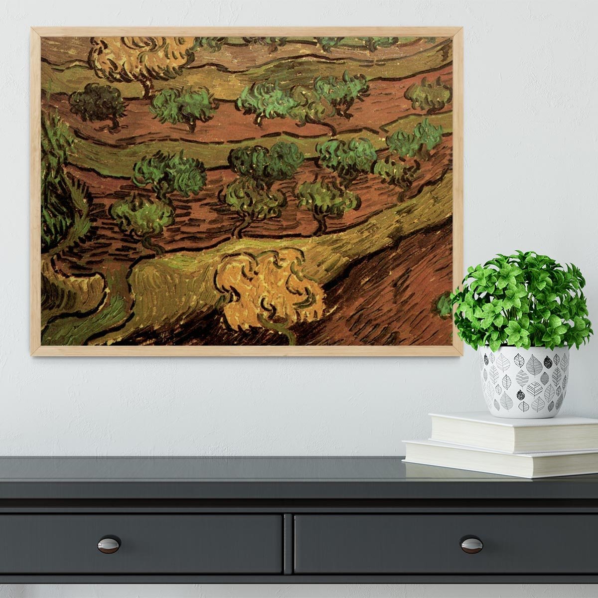 Olive Trees against a Slope of a Hill by Van Gogh Framed Print - Canvas Art Rocks - 4