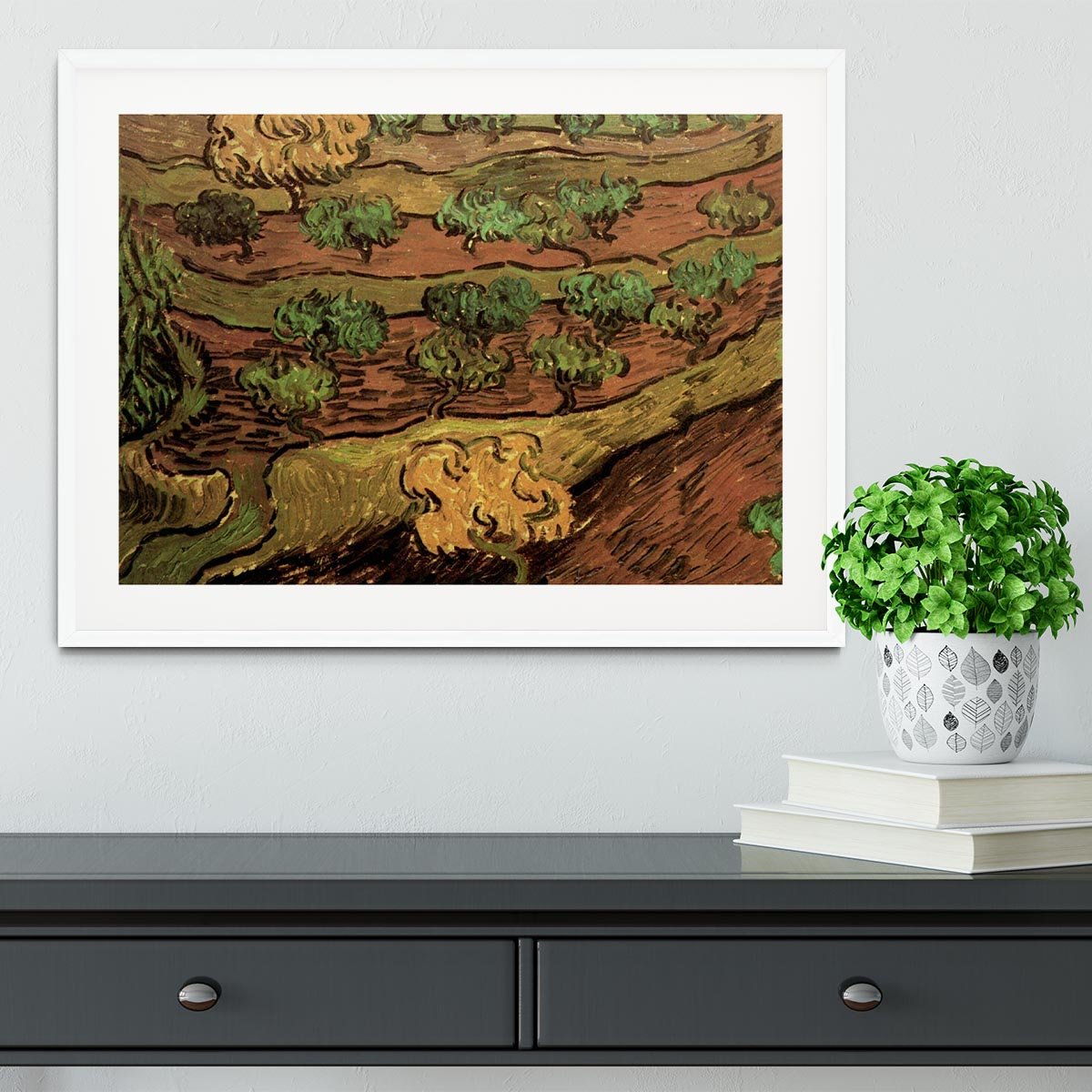 Olive Trees against a Slope of a Hill by Van Gogh Framed Print - Canvas Art Rocks - 5