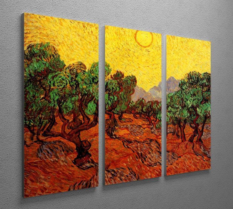 Olive Trees with Yellow Sky and Sun by Van Gogh 3 Split Panel Canvas Print - Canvas Art Rocks - 4