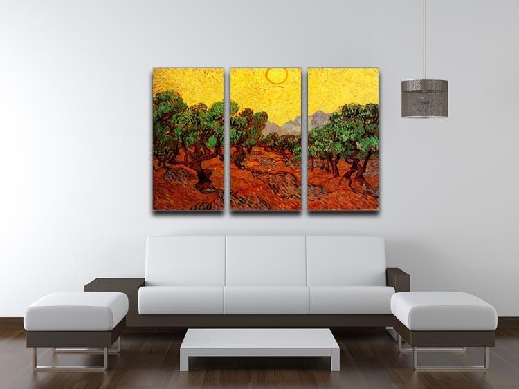Olive Trees with Yellow Sky and Sun by Van Gogh 3 Split Panel Canvas Print - Canvas Art Rocks - 4