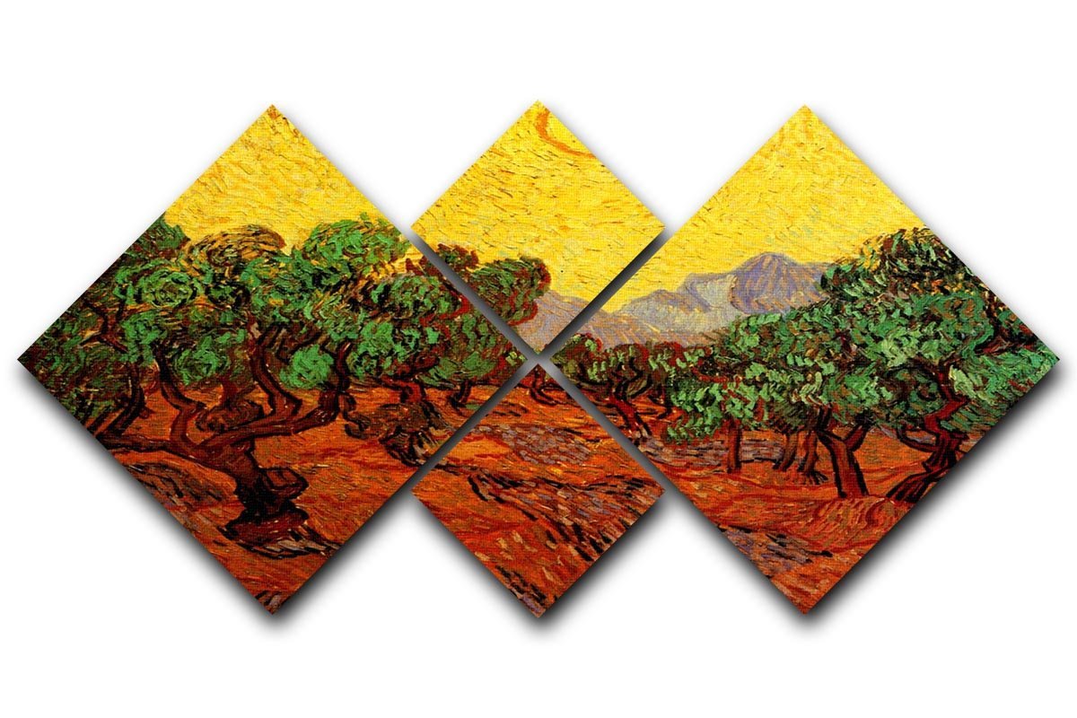 Olive Trees with Yellow Sky and Sun by Van Gogh 4 Square Multi Panel Canvas  - Canvas Art Rocks - 1