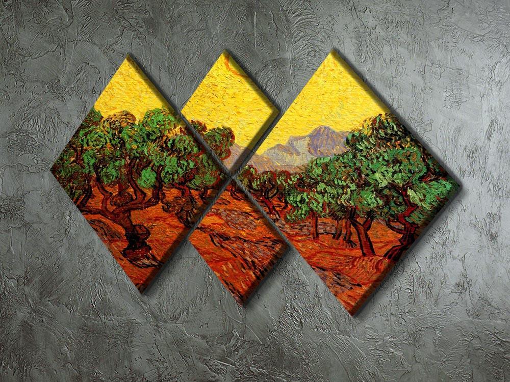 Olive Trees with Yellow Sky and Sun by Van Gogh 4 Square Multi Panel Canvas - Canvas Art Rocks - 2