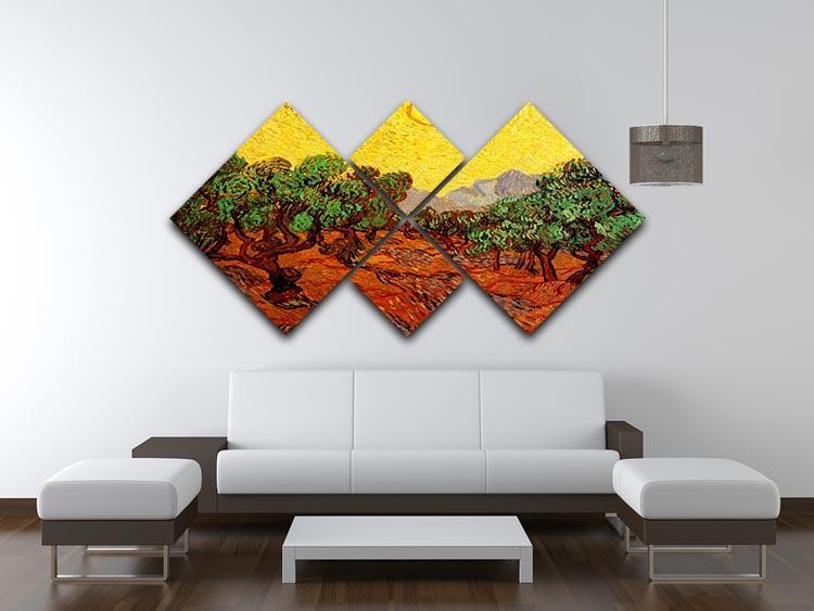 Olive Trees with Yellow Sky and Sun by Van Gogh 4 Square Multi Panel Canvas - Canvas Art Rocks - 3