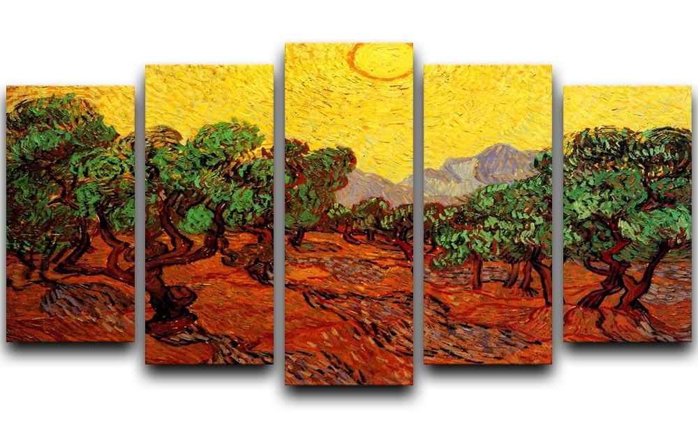 Olive Trees with Yellow Sky and Sun by Van Gogh 5 Split Panel Canvas  - Canvas Art Rocks - 1
