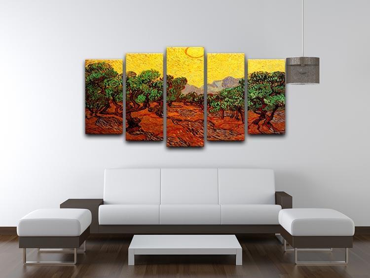 Olive Trees with Yellow Sky and Sun by Van Gogh 5 Split Panel Canvas - Canvas Art Rocks - 3