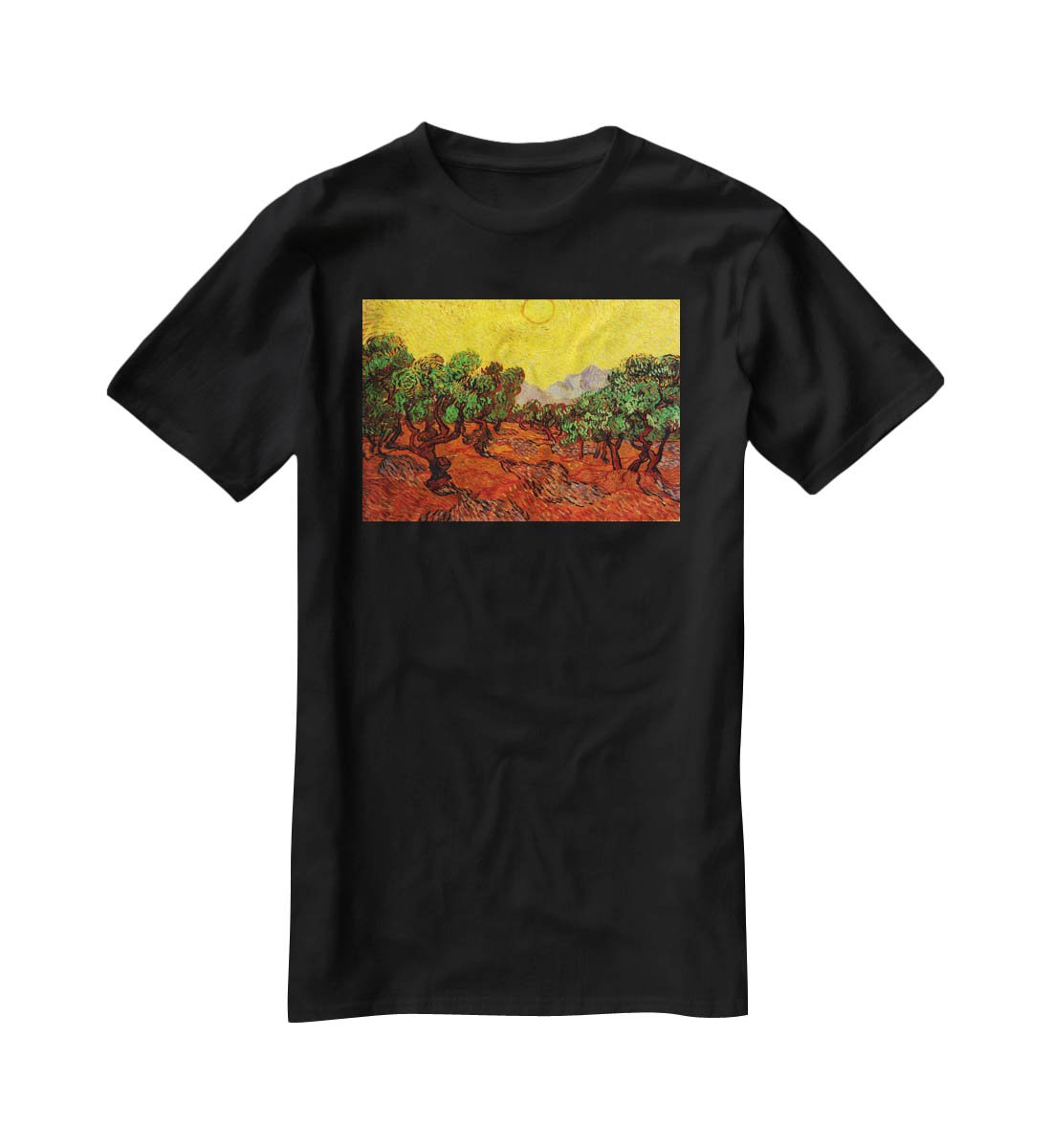 Olive Trees with Yellow Sky and Sun by Van Gogh T-Shirt - Canvas Art Rocks - 1