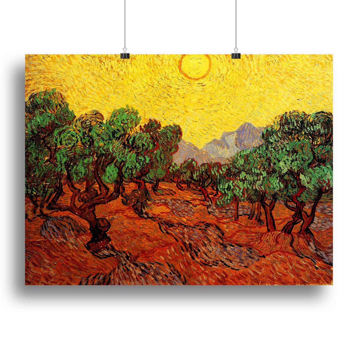 Olive Trees with Yellow Sky and Sun by Van Gogh Canvas Print or Poster