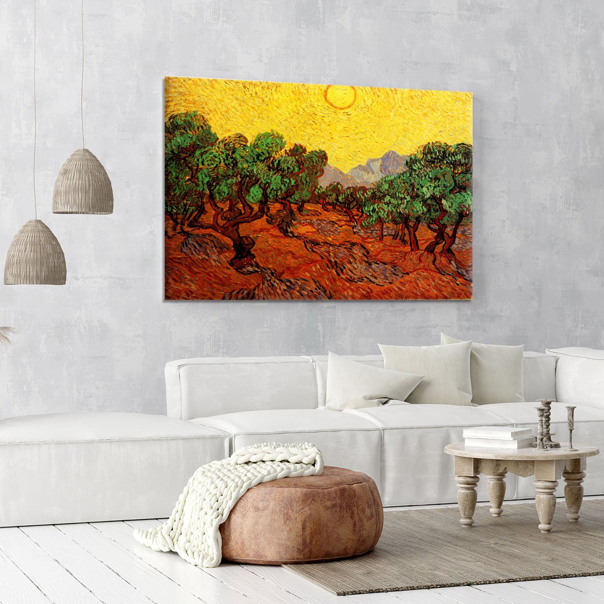 Olive Trees with Yellow Sky and Sun by Van Gogh Canvas Print or Poster
