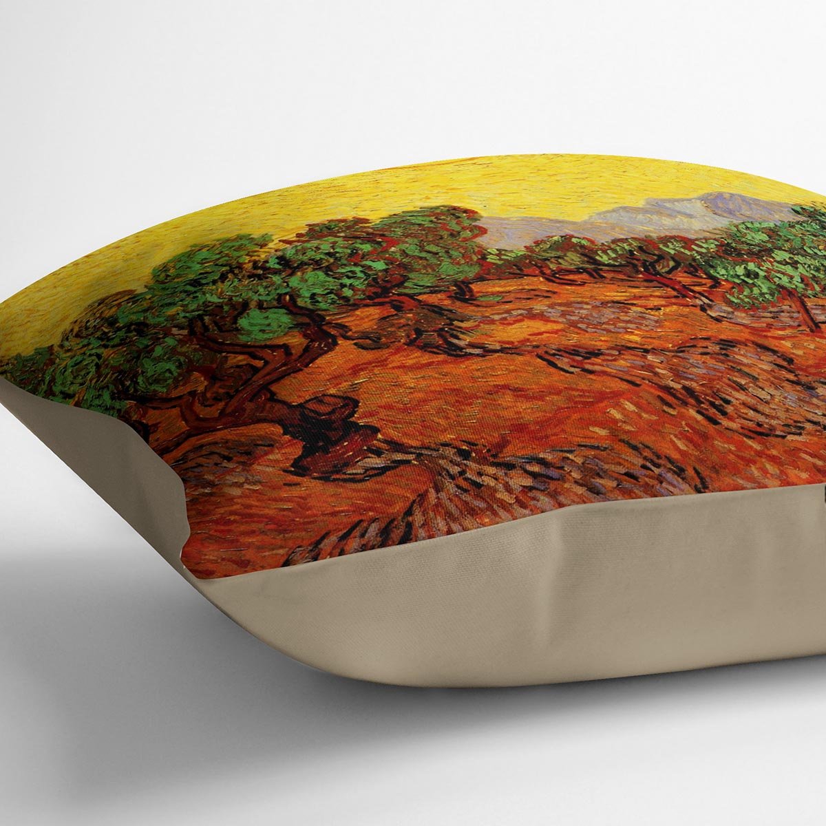 Olive Trees with Yellow Sky and Sun by Van Gogh Throw Pillow