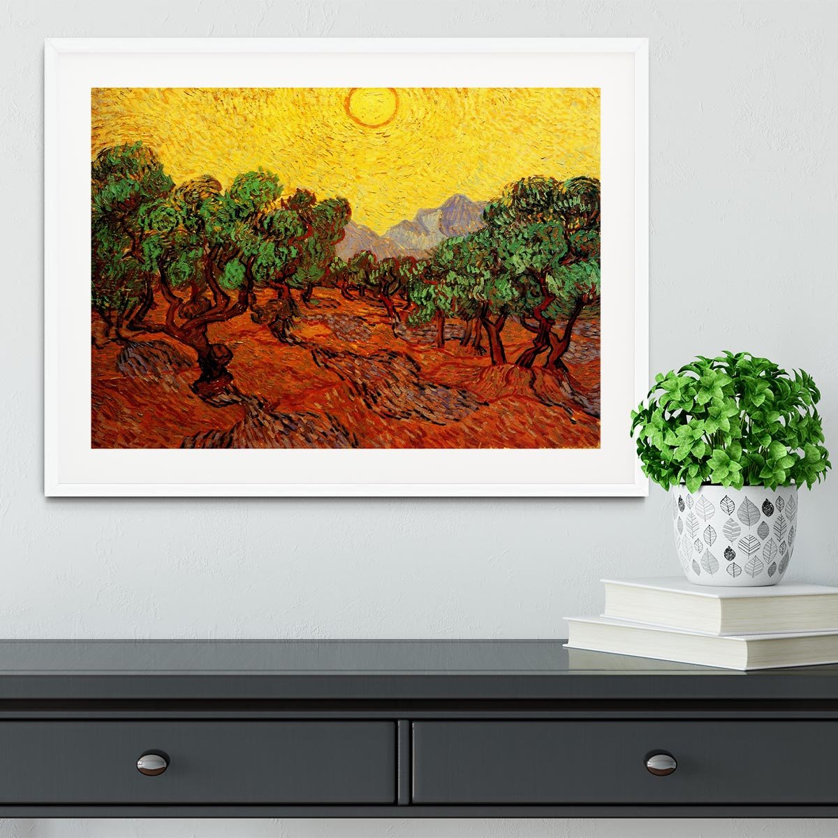 Olive Trees with Yellow Sky and Sun by Van Gogh Framed Print - Canvas Art Rocks - 5