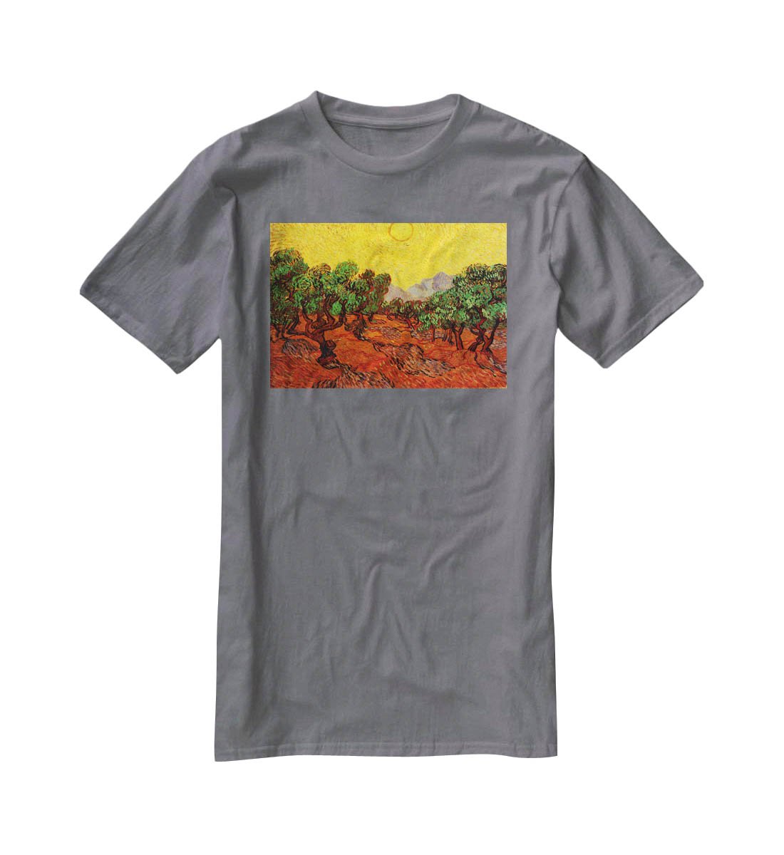 Olive Trees with Yellow Sky and Sun by Van Gogh T-Shirt - Canvas Art Rocks - 3