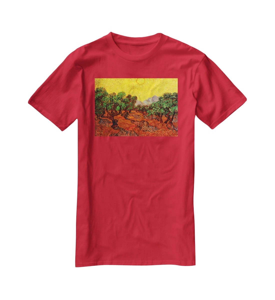 Olive Trees with Yellow Sky and Sun by Van Gogh T-Shirt - Canvas Art Rocks - 4