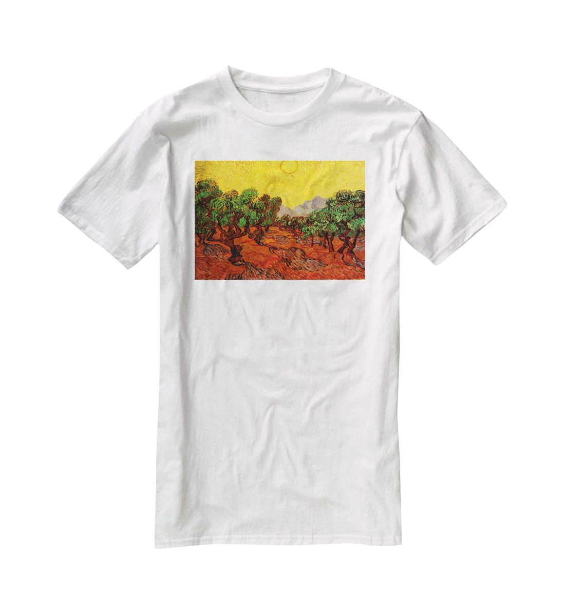 Olive Trees with Yellow Sky and Sun by Van Gogh T-Shirt - Canvas Art Rocks - 5