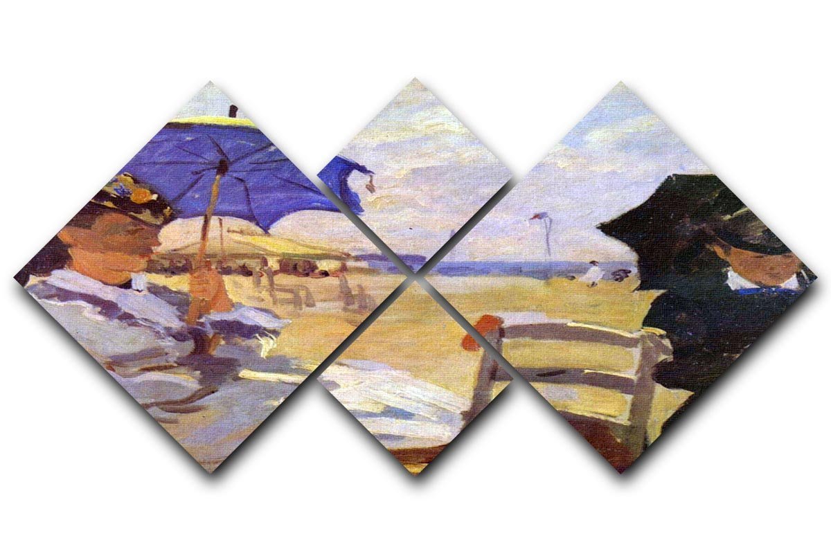 On the beach at Trouville by Monet 4 Square Multi Panel Canvas  - Canvas Art Rocks - 1