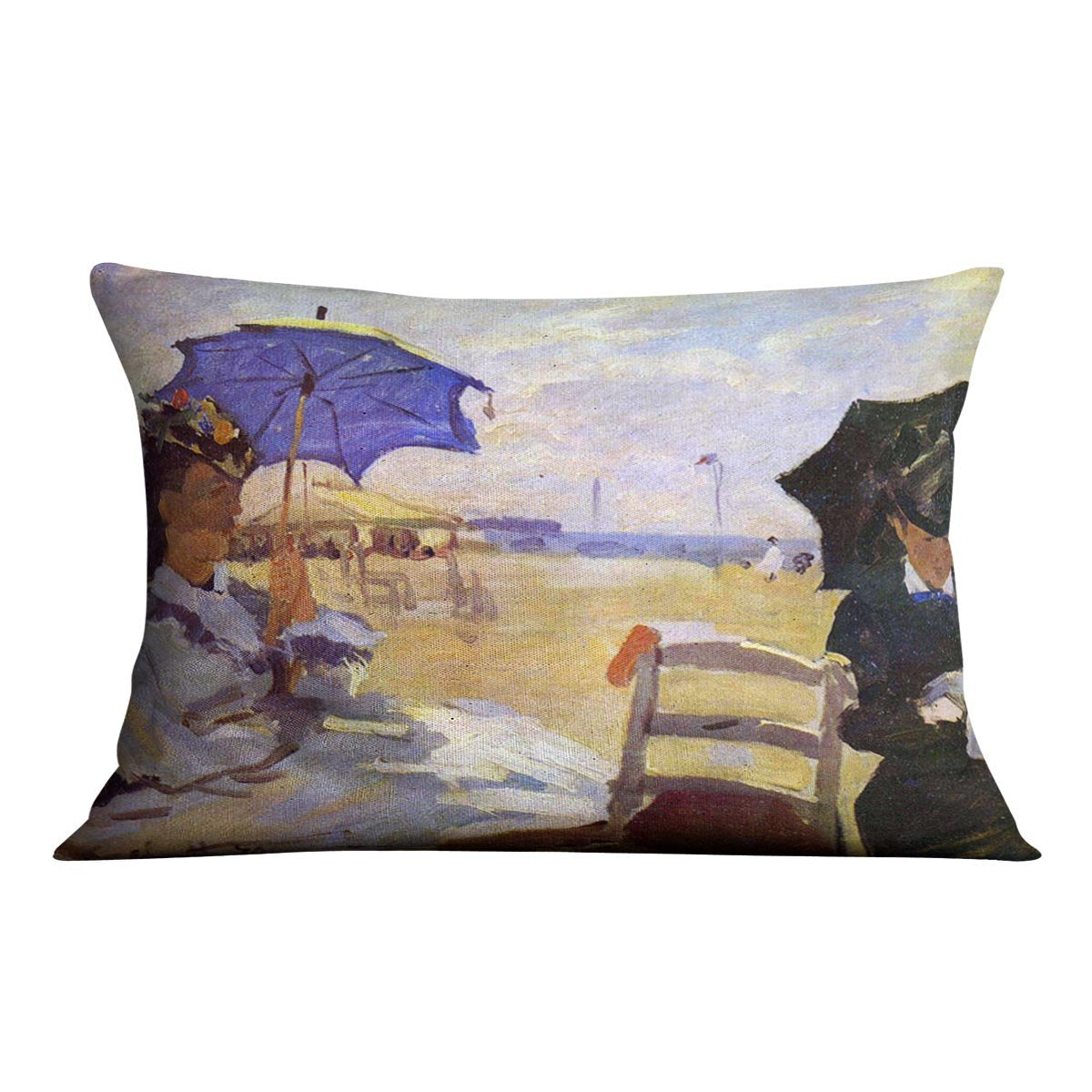 On the beach at Trouville by Monet Throw Pillow