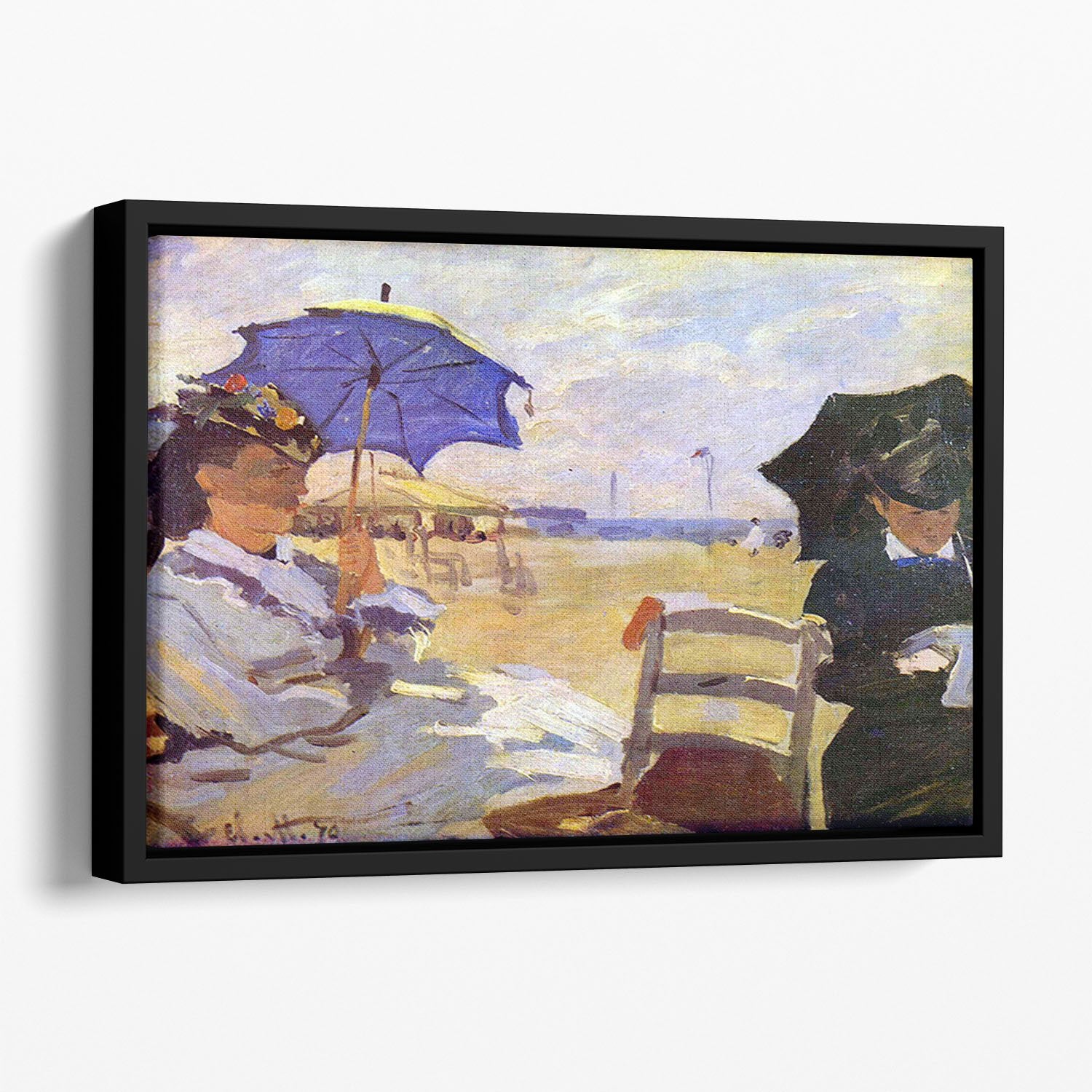 On the beach at Trouville by Monet Floating Framed Canvas