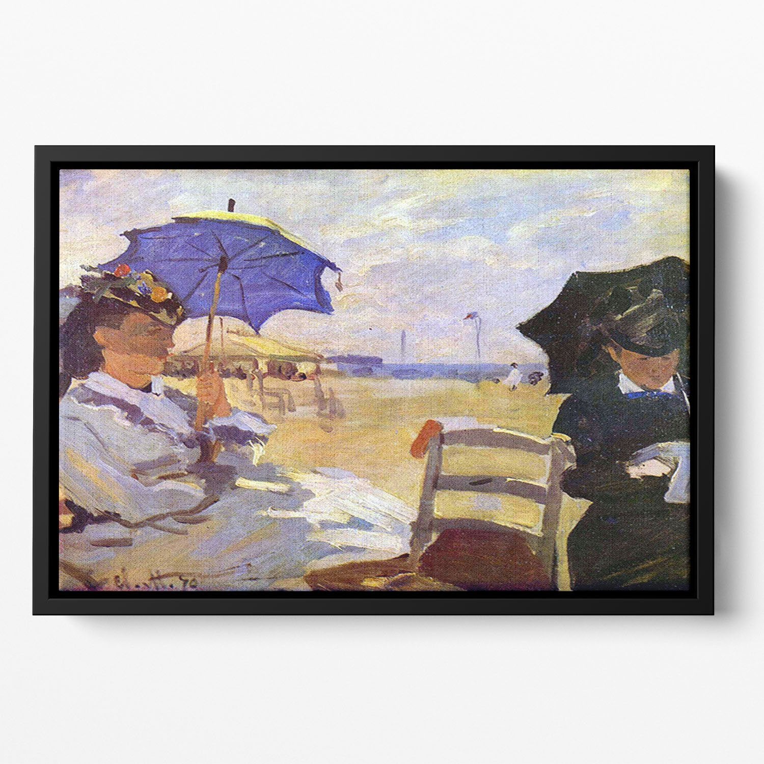 On the beach at Trouville by Monet Floating Framed Canvas