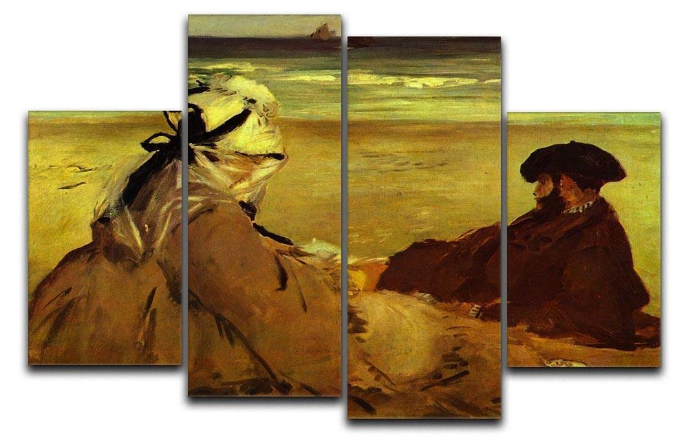 On the beach by Edouard Manet 4 Split Panel Canvas  - Canvas Art Rocks - 1