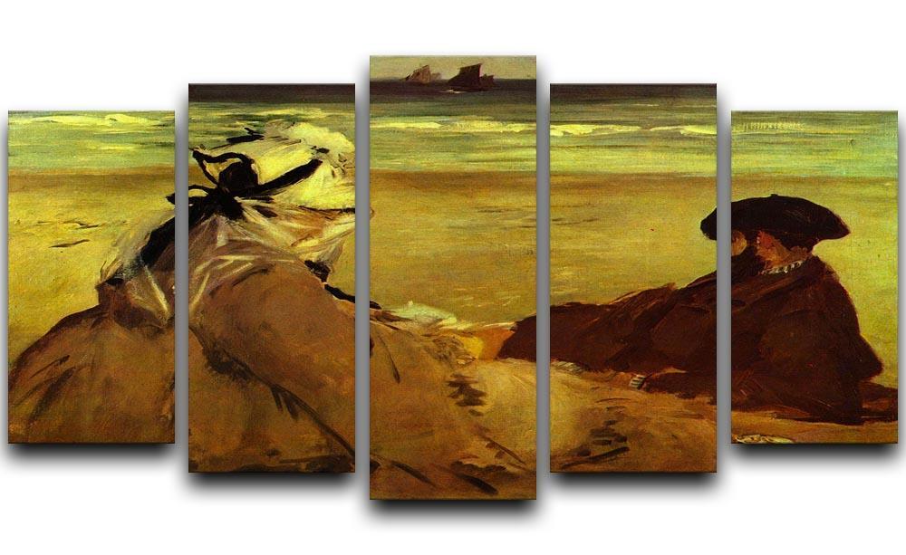 On the beach by Edouard Manet 5 Split Panel Canvas  - Canvas Art Rocks - 1