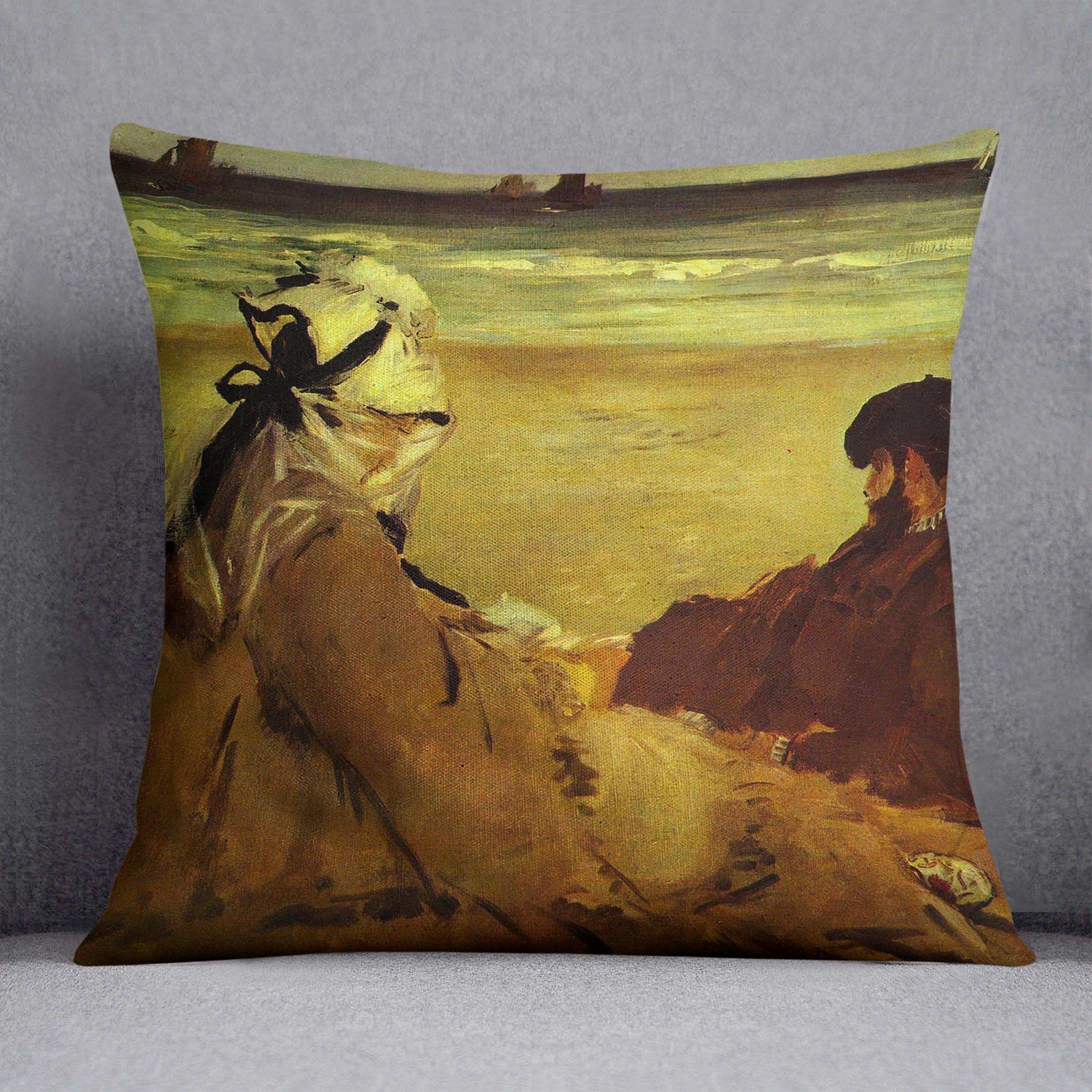 On the beach by Edouard Manet Throw Pillow