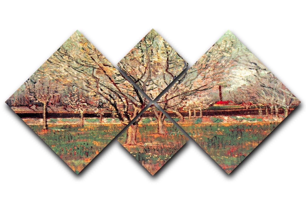 Orchard in Blossom Plum Trees by Van Gogh 4 Square Multi Panel Canvas  - Canvas Art Rocks - 1