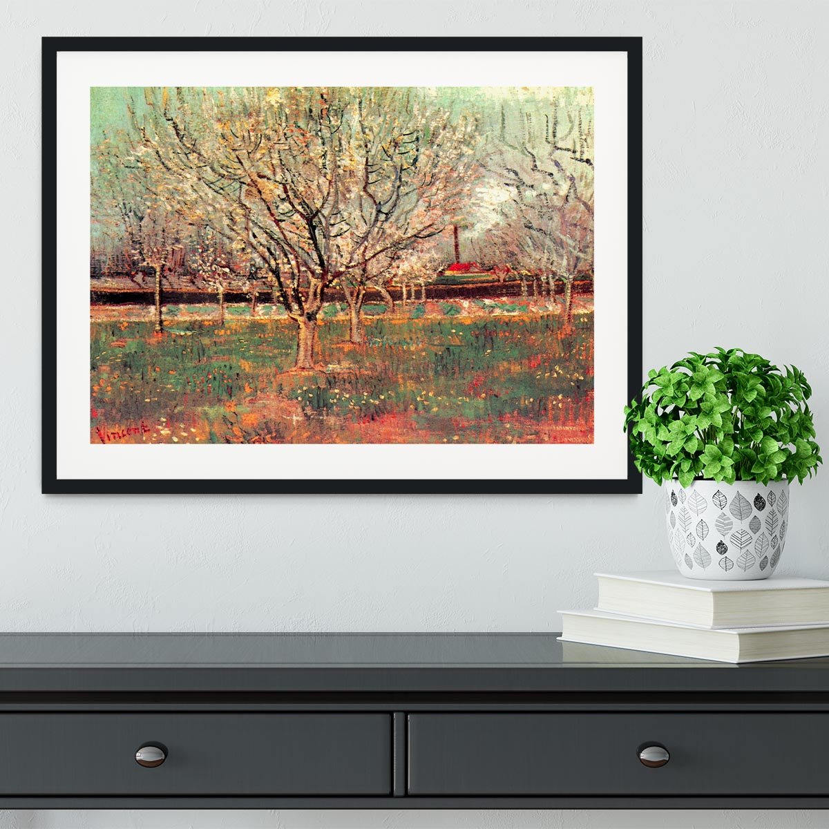 Orchard in Blossom Plum Trees by Van Gogh Framed Print - Canvas Art Rocks - 1