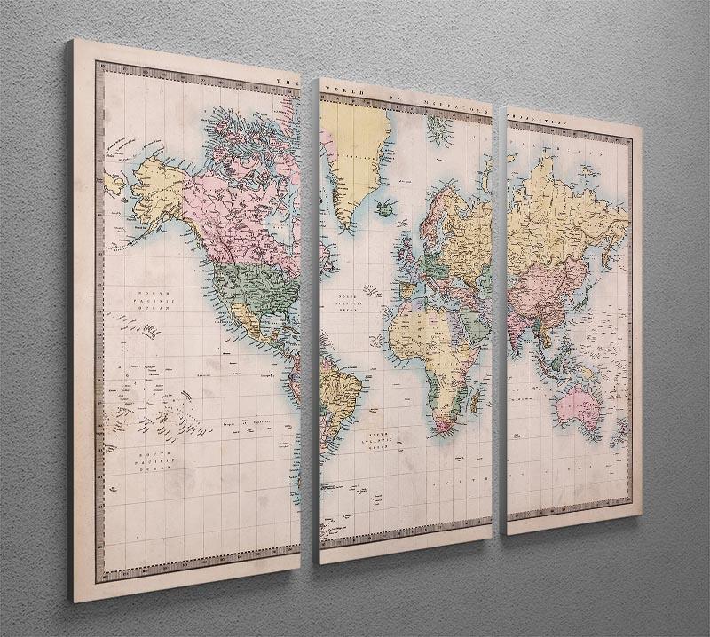 Original old hand coloured map 3 Split Panel Canvas Print - Canvas Art Rocks - 2