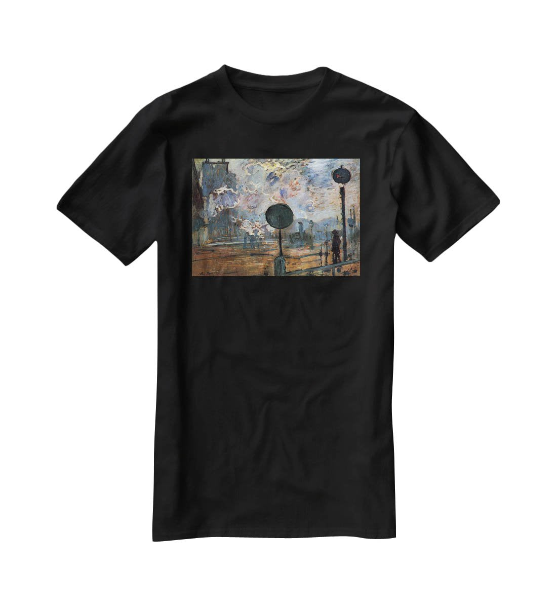 Outside the station Saint Lazare The signal by Monet T-Shirt - Canvas Art Rocks - 1
