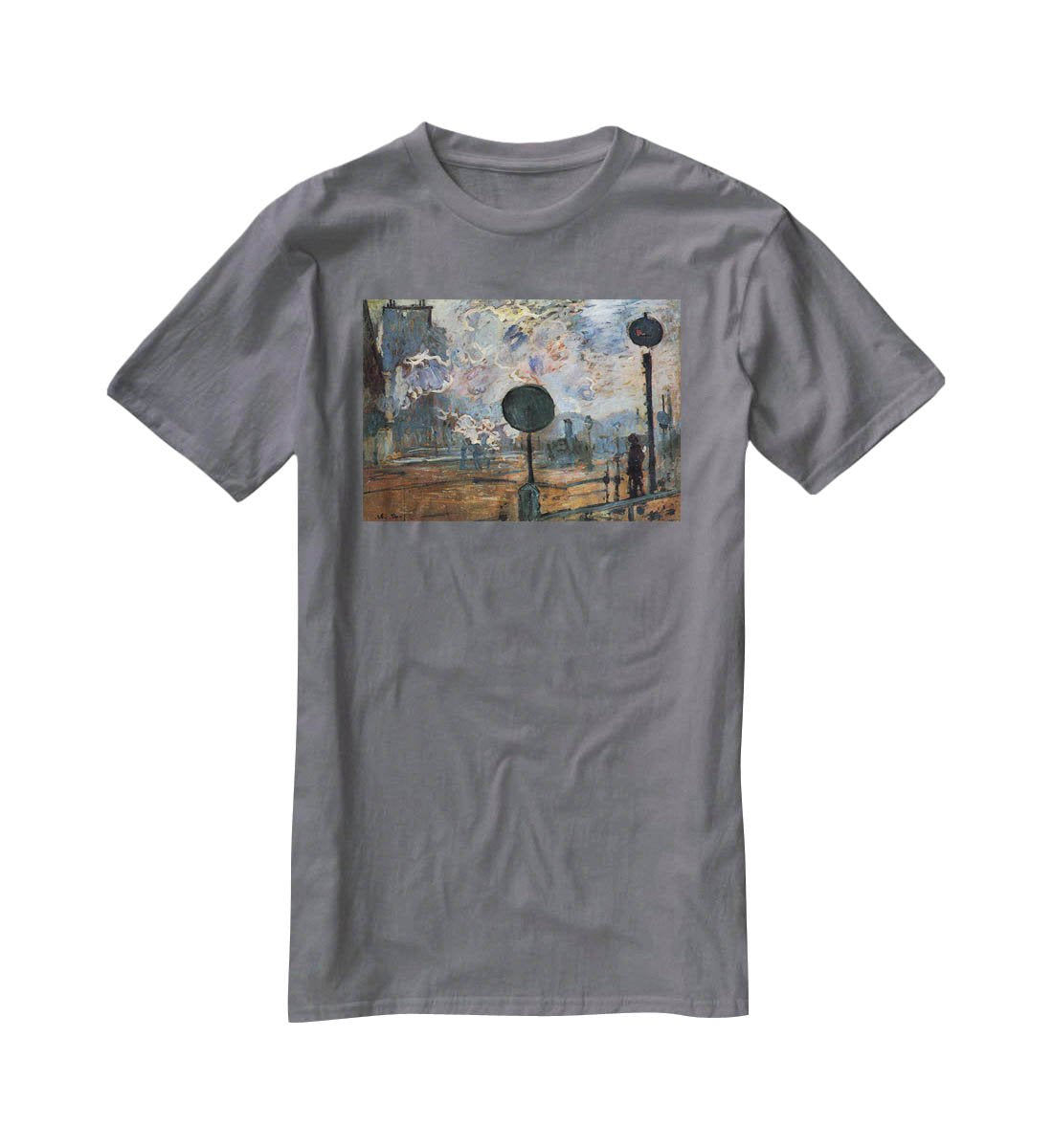 Outside the station Saint Lazare The signal by Monet T-Shirt - Canvas Art Rocks - 3