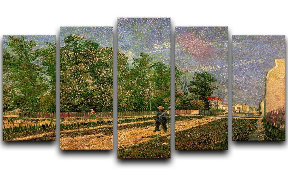 Outskirts of Paris Road with Peasant Shouldering a Spade by Van Gogh 5 Split Panel Canvas  - Canvas Art Rocks - 1