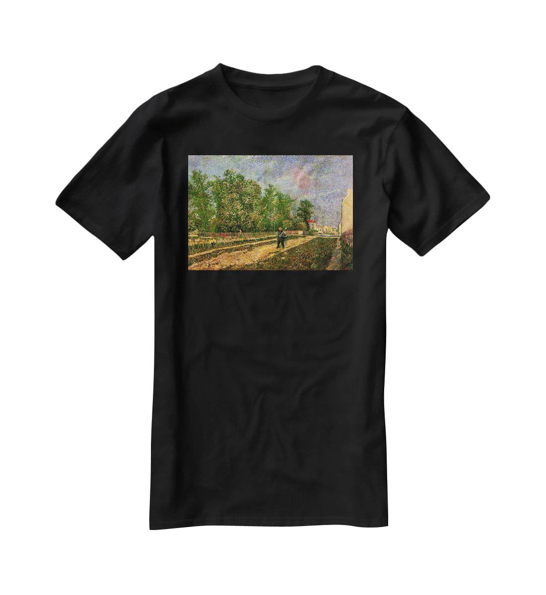 Outskirts of Paris Road with Peasant Shouldering a Spade by Van Gogh T-Shirt - Canvas Art Rocks - 1
