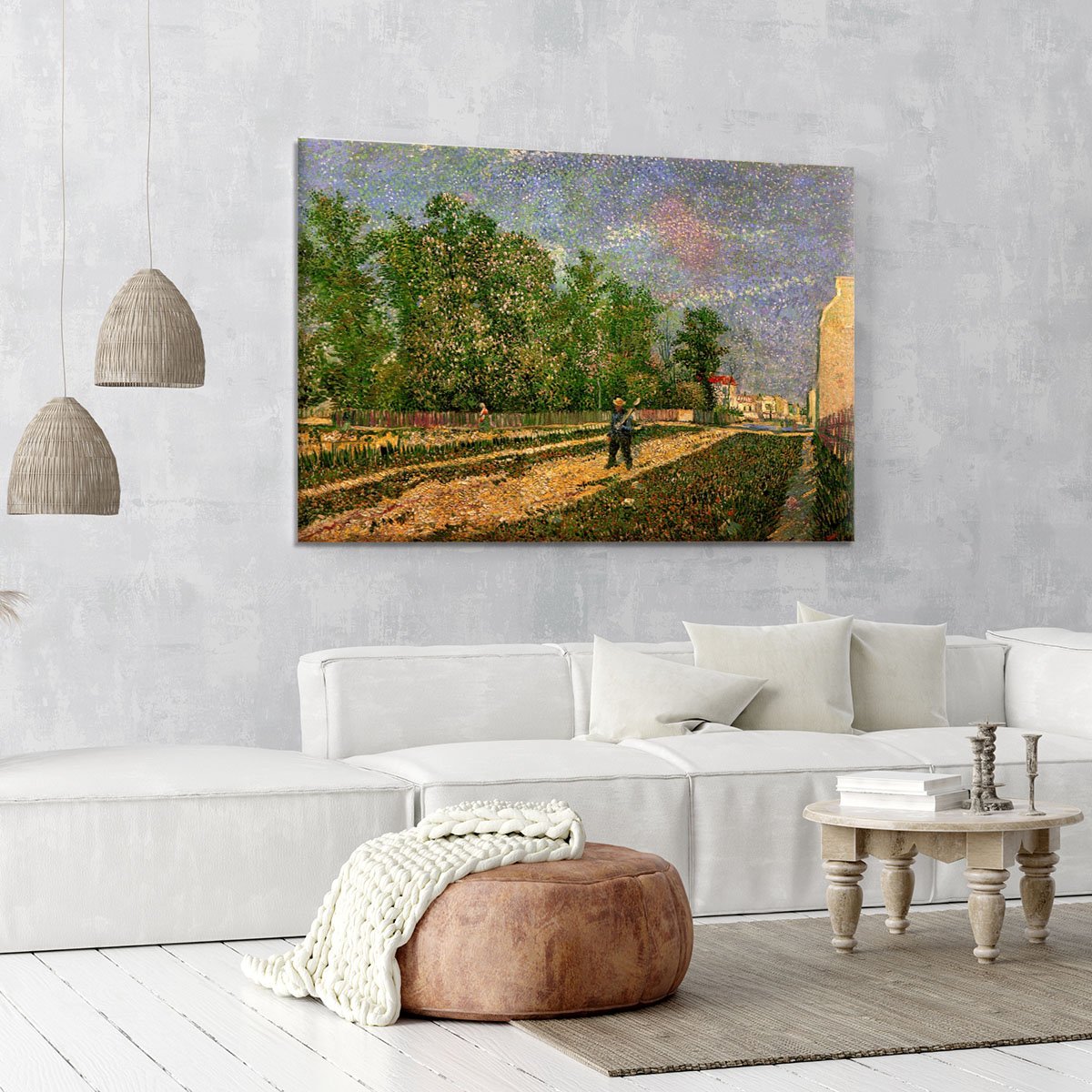 Outskirts of Paris Road with Peasant Shouldering a Spade by Van Gogh Canvas Print or Poster