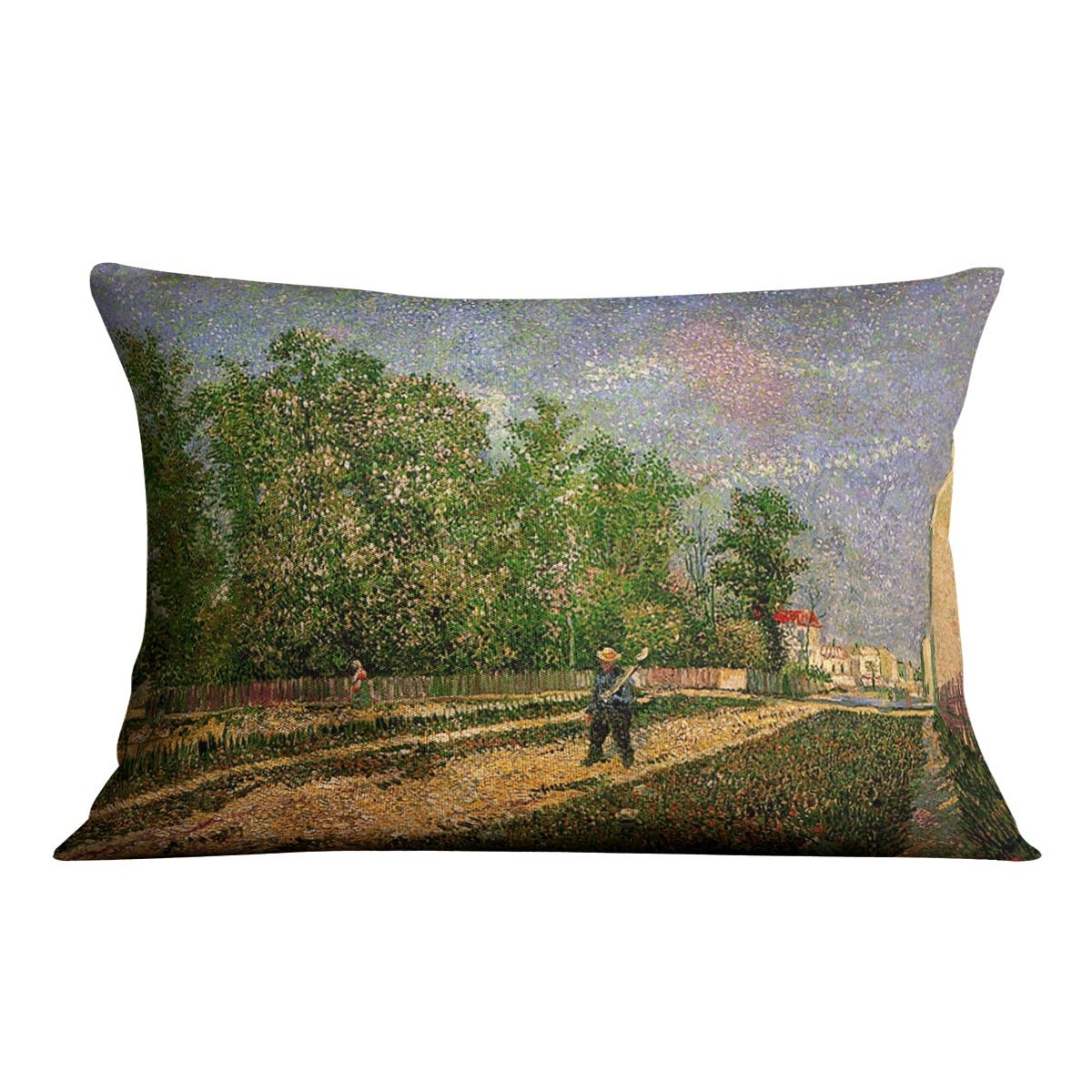 Outskirts of Paris Road with Peasant Shouldering a Spade by Van Gogh Throw Pillow