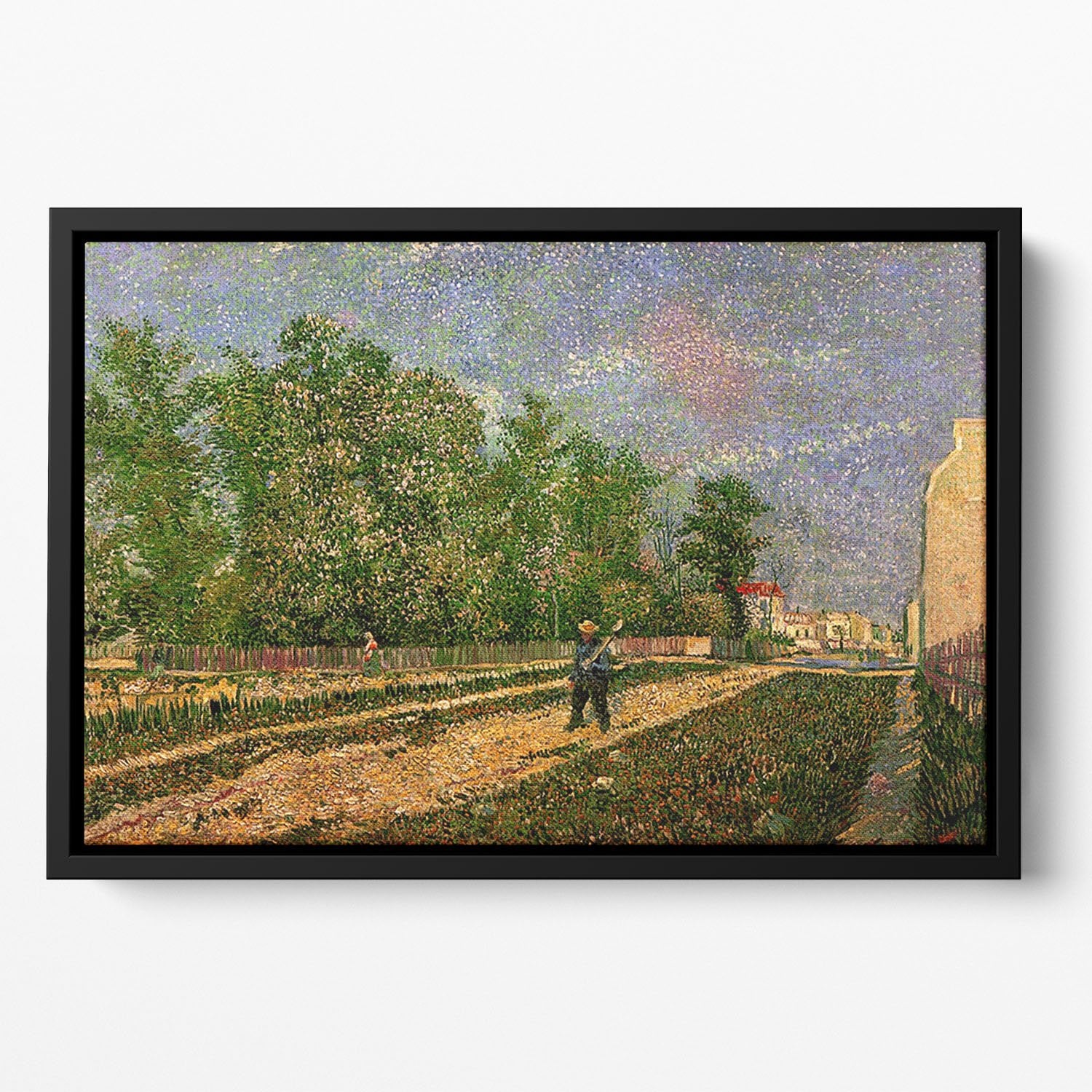 Outskirts of Paris Road with Peasant Shouldering a Spade by Van Gogh Floating Framed Canvas