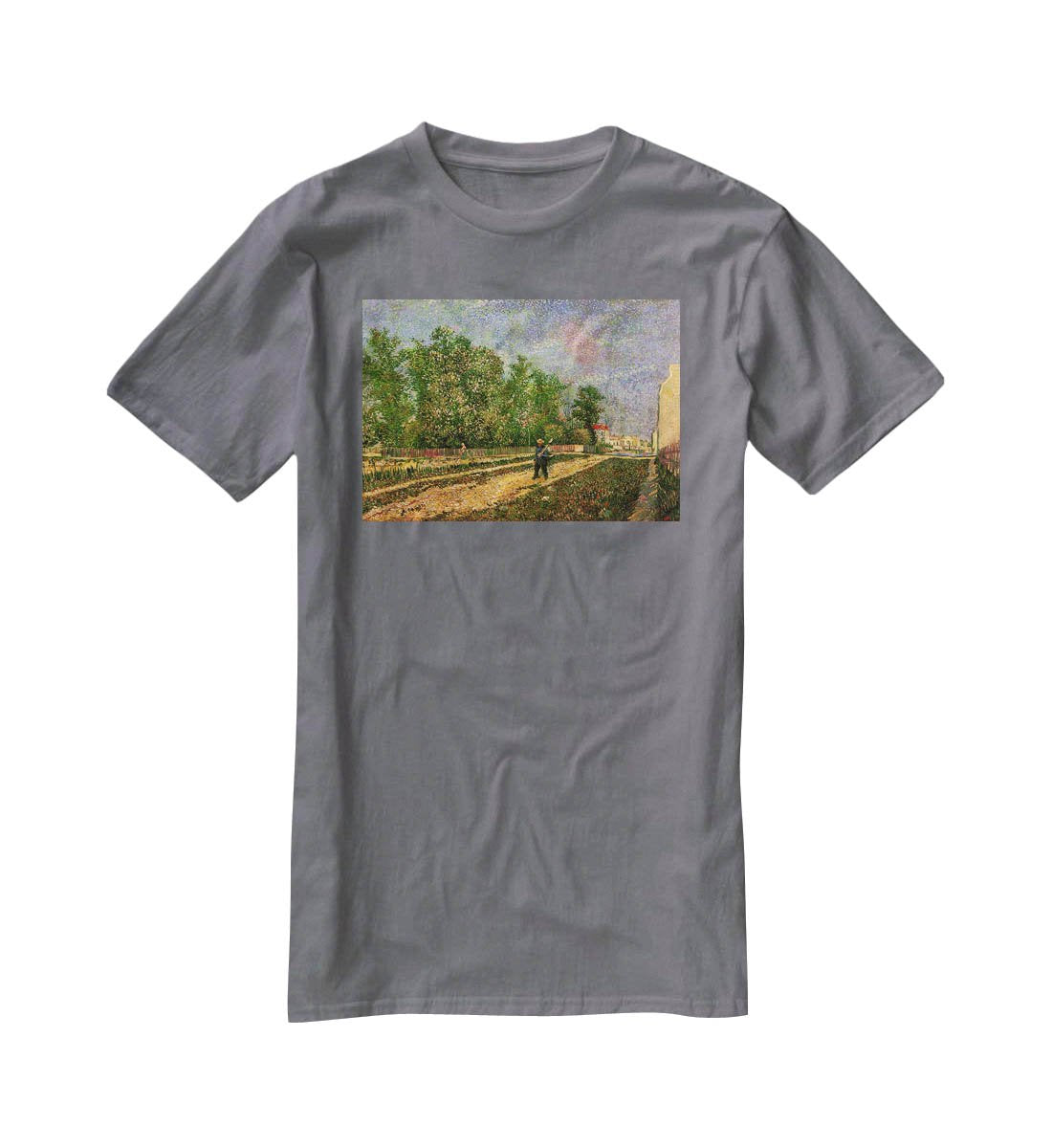 Outskirts of Paris Road with Peasant Shouldering a Spade by Van Gogh T-Shirt - Canvas Art Rocks - 3