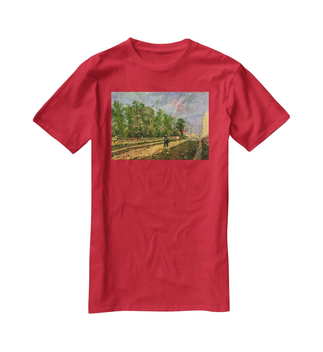Outskirts of Paris Road with Peasant Shouldering a Spade by Van Gogh T-Shirt - Canvas Art Rocks - 4