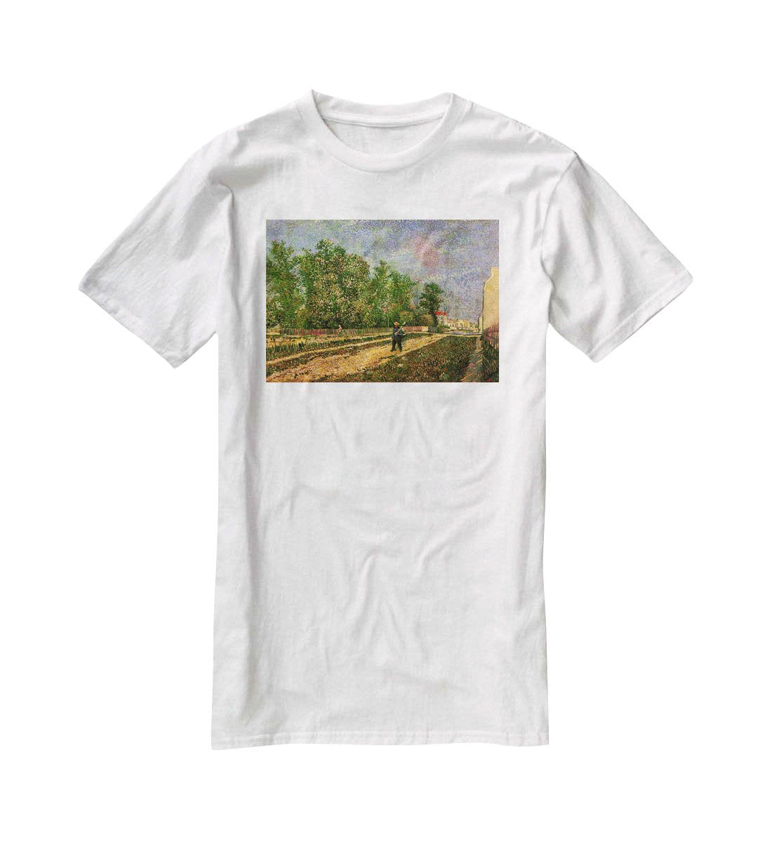 Outskirts of Paris Road with Peasant Shouldering a Spade by Van Gogh T-Shirt - Canvas Art Rocks - 5