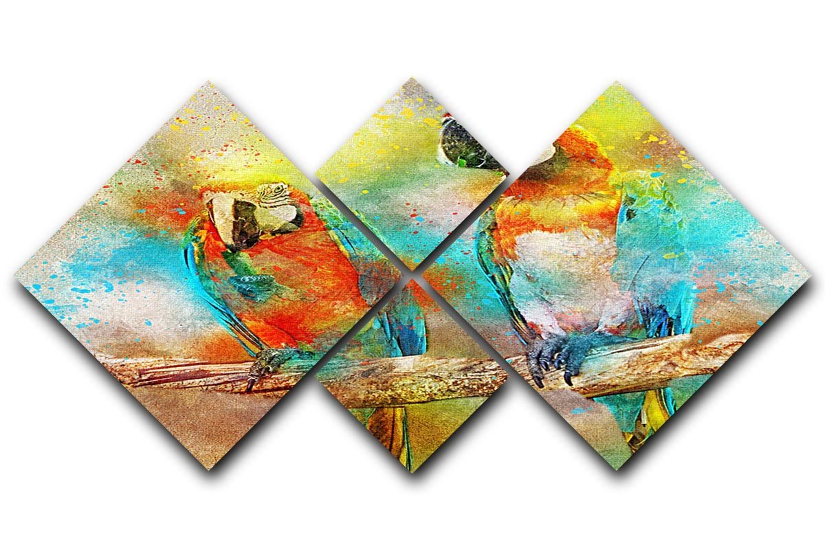 Pair Of Parrots 4 Square Multi Panel Canvas  - Canvas Art Rocks - 1