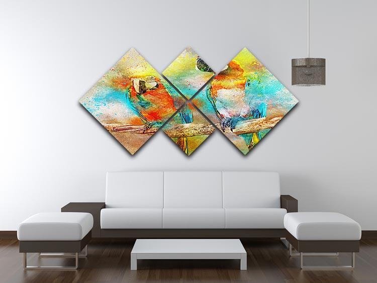 Pair Of Parrots 4 Square Multi Panel Canvas - Canvas Art Rocks - 3