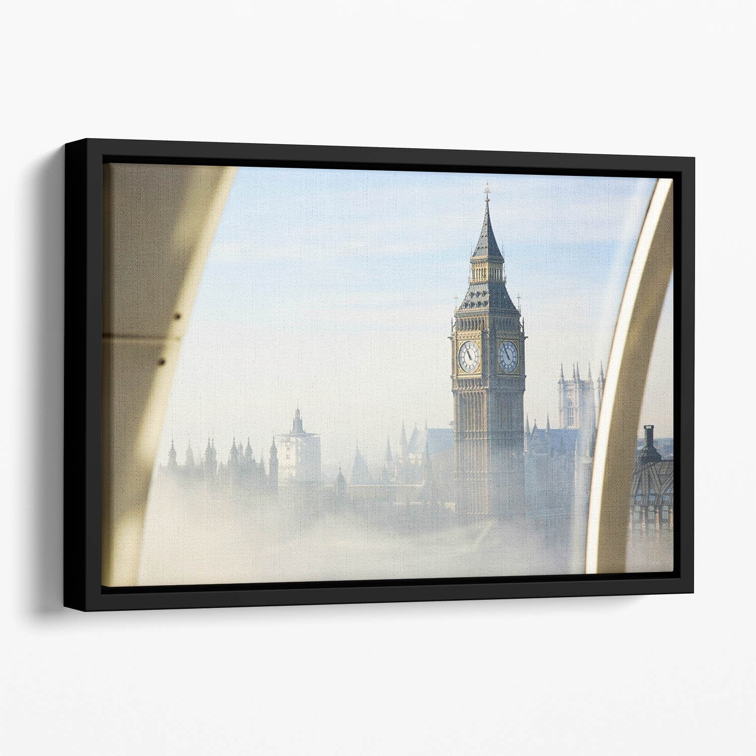 Palace of Westminster in fog Floating Framed Canvas