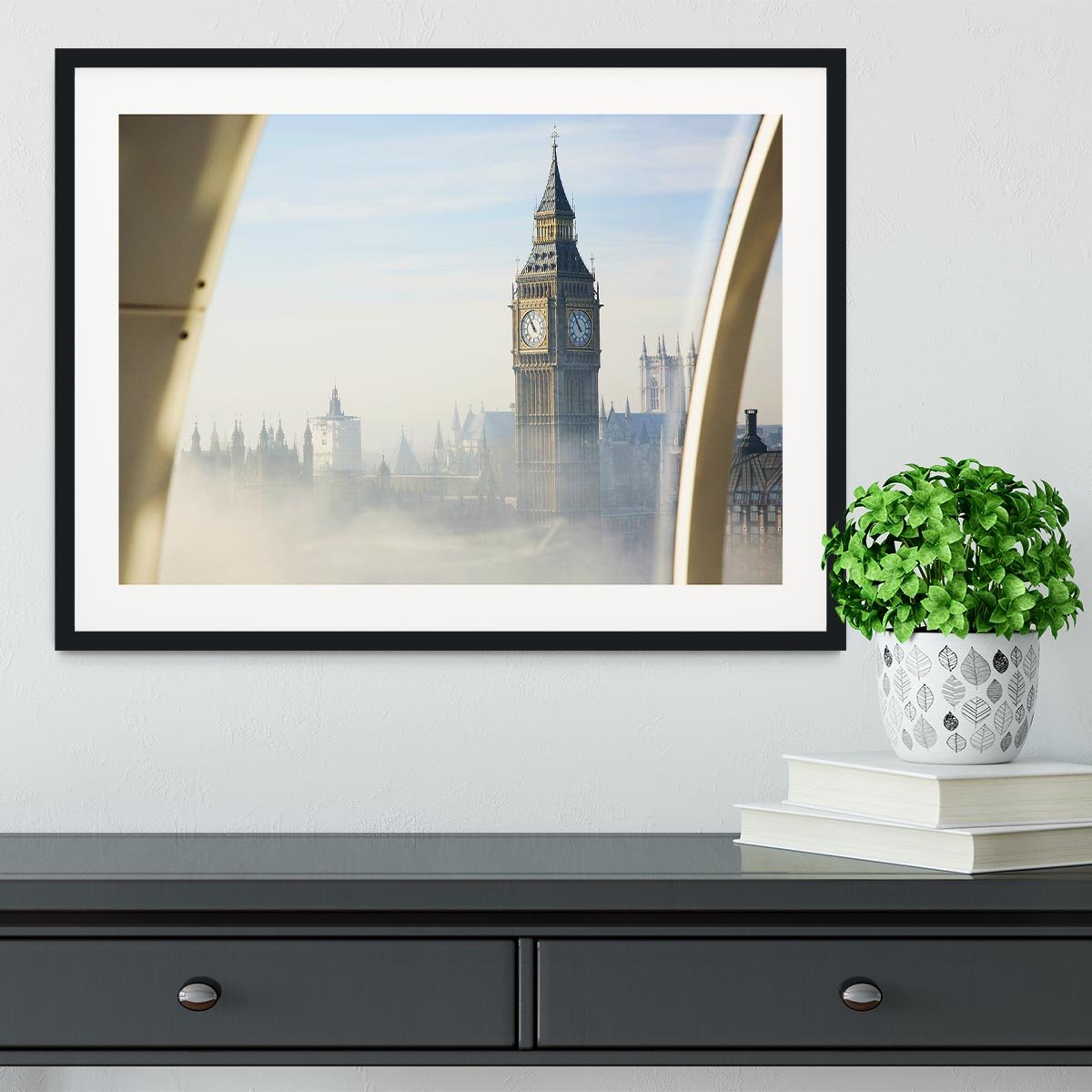 Palace of Westminster in fog Framed Print - Canvas Art Rocks - 1