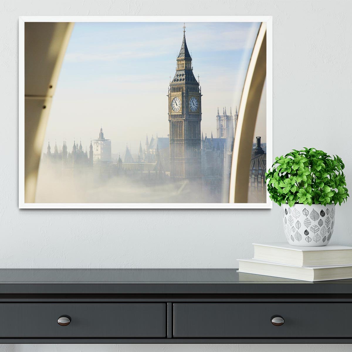 Palace of Westminster in fog Framed Print - Canvas Art Rocks -6